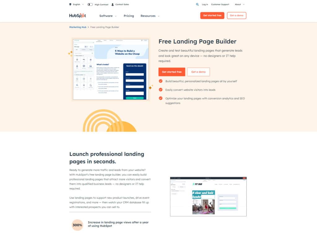 Landing page builders: Hubspot 