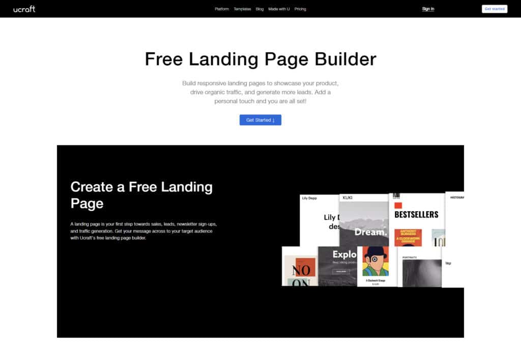 Landing page builders:  Ucraft